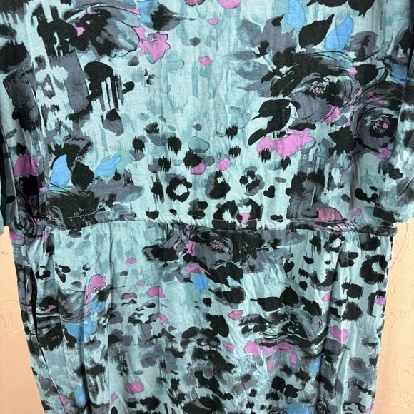 LOGO Lori Goldstein Blue Animal Print Knit Dress Small Pockets 3/4 sleeves - Picture 7 of 9